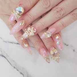 ⭐️ Light topaz handmade nail tips ✨ - Long ballerina / ⭐️ 라이트 토파즈 수제네일팁 ✨ - 롱발레리나