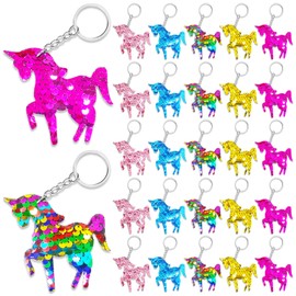 CiciBear 25 Pack Unicorn Sequin Keychains for Party Favors, Kids and Adults Birthday Gift, Baby Shower, Party, 5 Colors