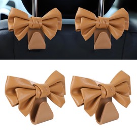 Hovom 2PCS Car Headrest Hook, Cute Bow Auto Seat Headrest Hooks, Auto Purse Hook, Automotive Backseat Storage Hooks for Coats Umbrellas Grocery Bags, Universal Interior Car Accessories (Brown)