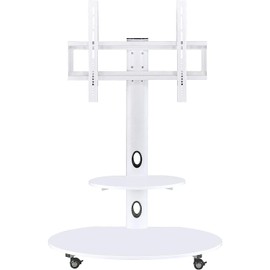 Proman Porducts ST17177 Venus Mobile TV Stand for Television up to 75", Adjustable Height and Shelved, White