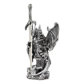 Ebros Gift Legendary Silver Dragon Protecting Castle Tower Letter Opener Figurine Sculpture Home and Office Decorative Sculpture Medieval Renaissance Dungeons and Dragons Fantasy