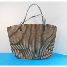 Saks Fifth Avenue Black/Beige Honeycomb Stitch Large Tote Bag Purse Beach Travel