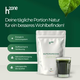 h2one Supergreens Pulver – mit Spirulina, Chlorella, Weizengras & Haferdrink – Superfood-Mix für Energie, Vitalität & Gesundheit – vegan, nährstoffreich