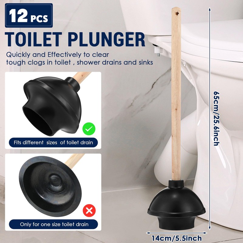 Dandat 12 Pcs Rubber Toilet Plunger with Double Thrust Force