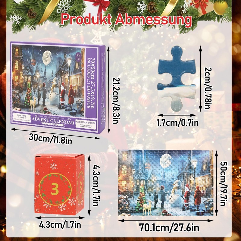Puzzle Adventskalender 2025,1008-Teiliges Puzzle,24 Kästchen,Verblasst Nicht Leichtregt die Fantasie der