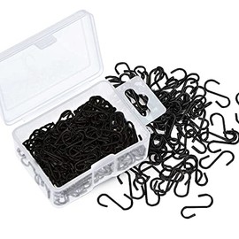 Shappy 200 Pieces 0.55 Inch Mini S Hooks Connectors S-Shaped Wire Hook with Storage Box for DIY Crafts, Hanging Jewelry, Key Chain, Tags (Black)