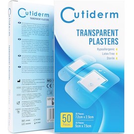 Cutiderm Transparent Assorted Size Plasters 7.2cm x 2.5cm & 5cm x 7.5cm – 50 Plasters Per Box