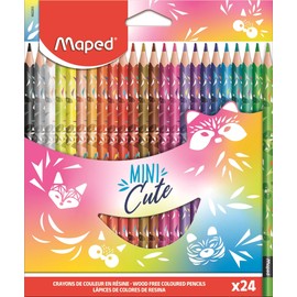Maped - Mini Cute Collection Coloured Pencils - 24 Cute Colouring Pencils - Bright Colours and Resistant Lead - Pack of 24 Mini Cute Decorated Pencils, Multicolored (862203)