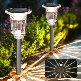 Solar Pathway Lights Outdoor 2 Pack, 3 Lighting Modes Glass and Stainless Steel White Solar Garden lights, 17.3" LED Waterproof & Solar Powered outdoor lights, Walkway Light, for Driveway Lawns Yard