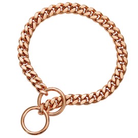 txprodogchains Rose Gold Chain Dog Collar 10MM Cuban Link Chain Stainless Steel Metal Links Walking Training Collar for Small Medium Large Dogs 10in to 30in