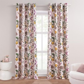 Topfinel Pink Window Curtains 96 Inch Long Cute Heat Block Vintage Farmhouse Elegant Whimsical Floral Hummingbird Dusty Rose Drapes Sound Dampening Curtains for Girls Kids Room Living Room 2 Panels