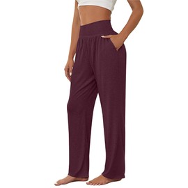 Neer 3 Pcs Women's Wide Leg Yoga Pant Comfy Loose High Waist Lounge Waist Lounge Casual Athletic Workout Joggers Apparel(Large,Black, Wine, Blue Gray)