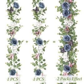 ASTNIC - Guirnalda de flores artificiales de 2 unidades, con mariposas, flores florales, guirnaldas de eucalipto para boda, hogar, fiesta, habitación, decoración de mesa (azul, 2 unidades)