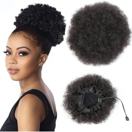Puff Drawstring Ponytail Extensions Short Synthetic Ponytail Kinky Curly Ponytail Bun Hair for Black Women Updo Ponytail Hair Natural Black