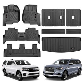 for 2018-2024 Ford Expedition/Lincoln Navigator 8 Seat Floor Mats 3 Row Trunk Cargo Liners Backrest Mat Full Set TPE Rubber Protection Mat Accessories (Only for 8 Seat,Not for Max or L)