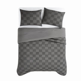 TRULY SOFT Textured Checkered Grey Full/Queen 3 Piece Comforter Set, Solid Color Themed, Oeko-TEX Certified Confidence