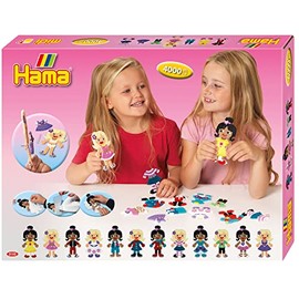 Hama Perlen 3155 Gift Set Dolls, Approx. 4,000 Colourful Midi Beads with Diameter 5 mm, 2 Hama Jewels, Motif Template and Pen Plate with Ironing Paper, Creative Craft Fun for Young and Old