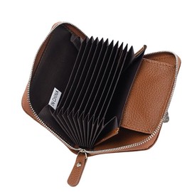 ERJUR Credit Card Wallet RFID Credit Card Holder Small Leather Zipper Card Case, Apricot, Fashion