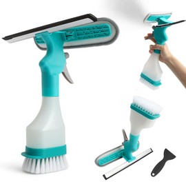 APOMOONS 4-in-1 Fensterabzieher Profi Sprühwischer, Fensterputzer Putzbürste Fensterwischer mit Sprühfunktion Window Cleaning Fensterreiniger Set mit 1 Kunststoffspatel für Dusche Küche Auto Fliesen