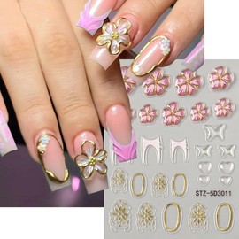 3 Sheets Embossed Flower Nail Stickers for Nail Art Colorful Spring Floral Nail Decals 5D Self-Adhesive French Tip Nail Supplies Clear Jelly Flowers Butterfly Star Bow Nail Art Stickers for Women