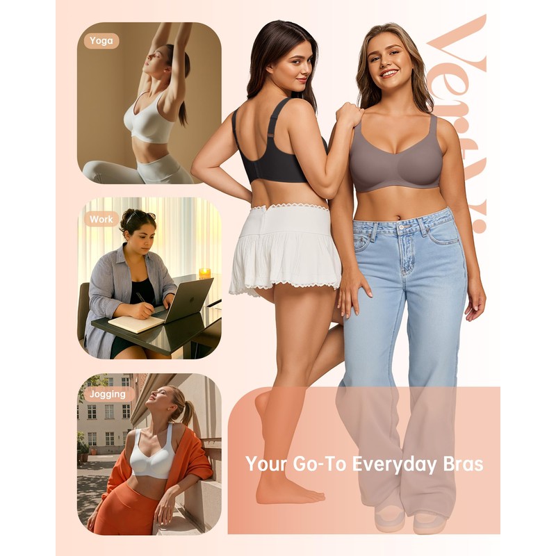 Vertvie Bras for Women No Underwire Wireless Support Bra Underarm-Smoothing