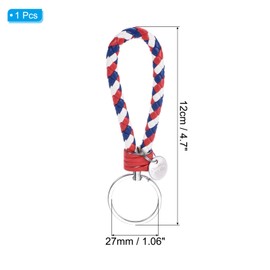 PATIKIL Braided Leather Keychain with Stainless Steel Key Ring Sleeve, PU Woven Wristlet Lanyard Strap Fob Keyring Holder for Car Bag Wallet Pendant, Red White Sapphire Blue