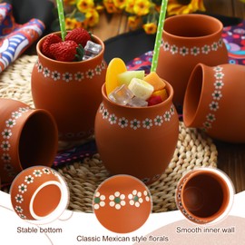 Cinnvoice 6 Pcs 16oz Cantaritos De Barro Mexicanos Shooters Pottery Taco Tuesday Mexican Clay Cup Fiesta De Barro Mexicanos Cocktail Cups Cocktail Glasses for Margaritas Mojitos Cocktail Cups