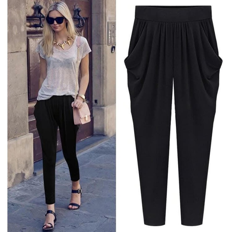 BlackCoco Women's Sarouel Pants, Loose Fit, Yoga, Long, Stretchable, Black,