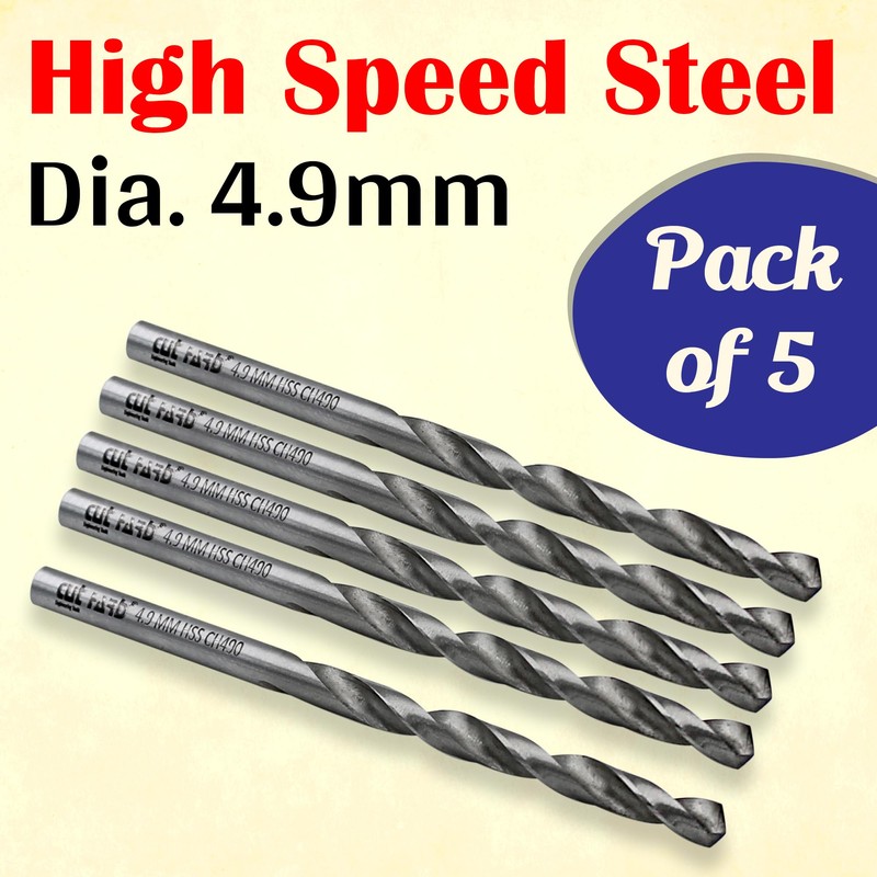 CUTHARD 4.9 mm, Pack of 5, HSS Jobber Drill, Straight