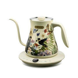 INFOOD 0.8L Gooseneck Electric Kettle, Precise Temperature Control for Pour Over Coffee & Tea, 1200W Fast Boiling Water, Auto Shut Off, Scheduling, Stainless Steel, Floral Painted Design