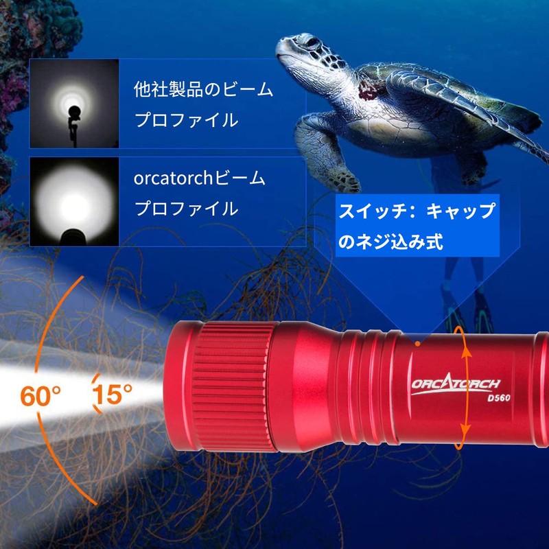 ORCATORCH D560 Mini Diving Light, Max 630 Lumens, Diver Light,
