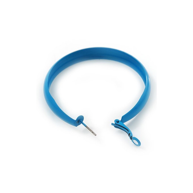 Large Sky Blue Enamel Hoop Earrings - 55mm Diameter