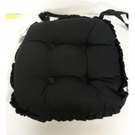 Set of 4 Luxury Jumbo Twill Chair Pads Extra Deep Thick Seat Cushions Vintage Ruffle 100% Cotton Cover in Various Colours (Black)