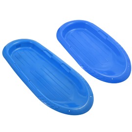 Superio Toboggan Snow Sleds for Kids and Adults, 2 Pack Heavy Duty Plastic Sliders with Handles and Hole for Pull Ropes- Kid and Adult Winter Fun (Blue (36"-48"))