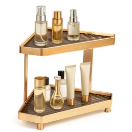 YUPER Bathroom Organizer Countertop, Triangle 2-Tier Bathroom Organizers and Storage, Makeup Perfume Organizer, Gold Counter Storage