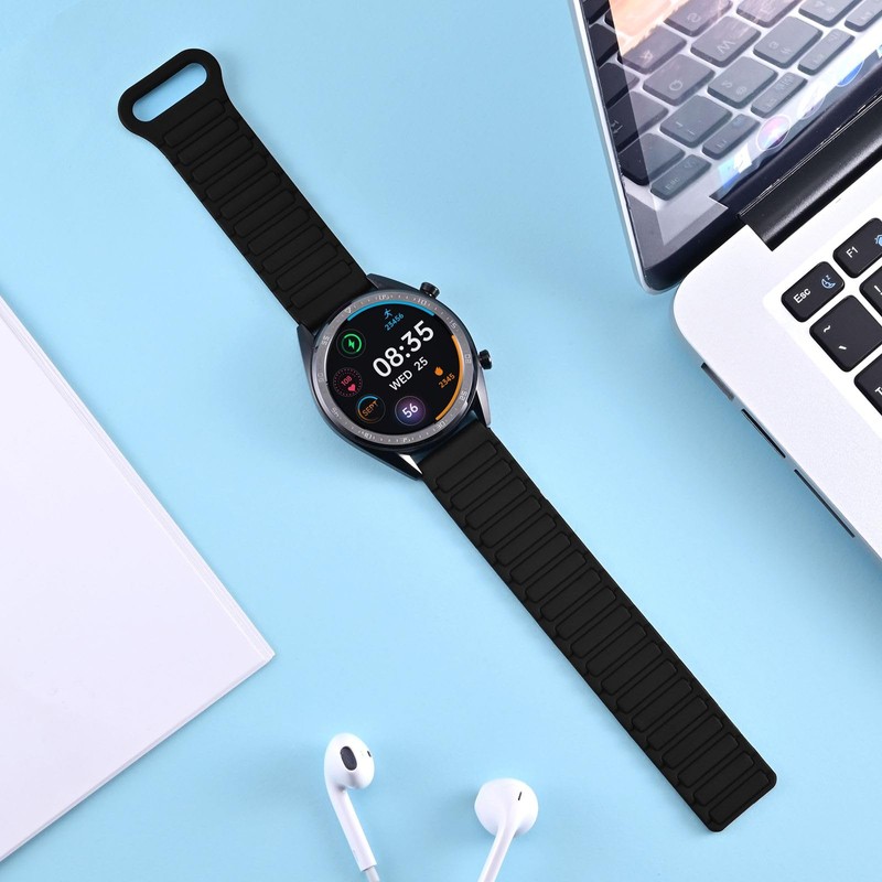WOCCI 22mm Magnetic Silicone Watch Band, Tactile Ridged Texture, Quick