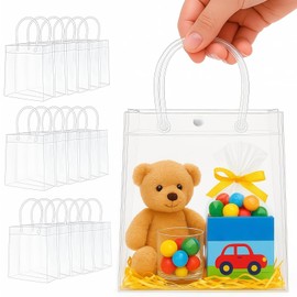 Clear Gift Bags with Handles | 20 Pack Transparent Loot Bags | 7.9"x7.9"x3.2" Reusable Small Party Favor Bags Goodie Bags for Weddings, Baby Showers, Bachelorette Celebrations, Birthdays, and Small Business