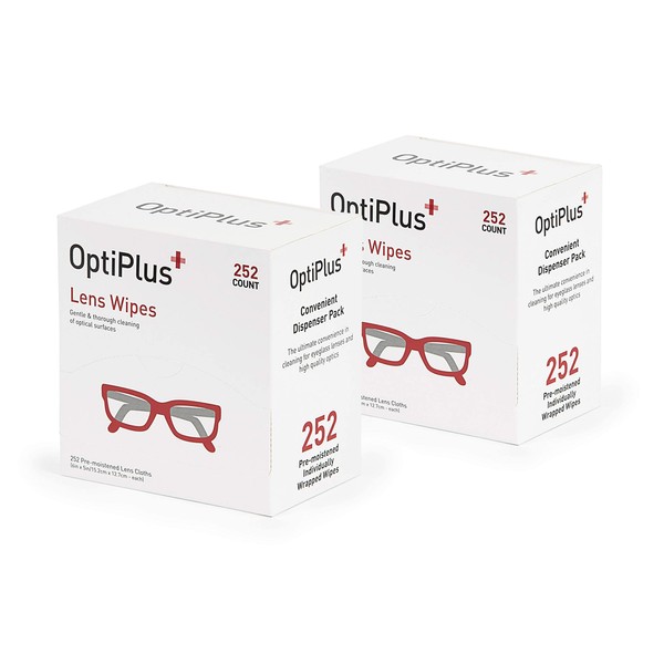 OptiPlus Eyeglass Lens Wipes l Pre-Moistened l Cleaning Wipes for Glasses, Computer & Laptops Screens, Smart Phones, Optical Lens, Goggles, and Watch Screen l Quick-Dry & Scratch-Free | 504 Count