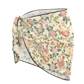 Jndtueit - Traje de baño para mujer, diseño de pareo de playa, bufanda de gasa, falda cruzada, falda transparente con lazo lateral, cubierta de bikini para trajes de baño, Pollos rosados, Talla única