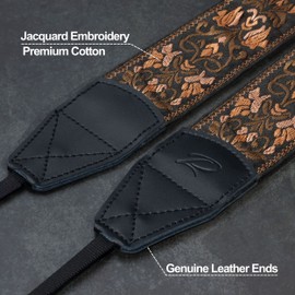 Padwa Lifestyle - Correa para cámara de 2 pulgadas de ancho, diseño clásico de jacquard, con cabeza de piel auténtica, 2 clips de liberación rápida para todas las cámaras y fotógrafos de hombres y mujeres