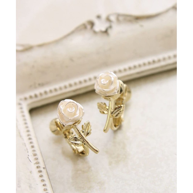 Vingtaine P5172-E Women's Earrings, Earrings, Rose, White, Accessory, Gift, Elegant,