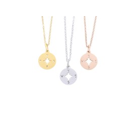 Compass Necklace - DII - World Traveler Wanderlust Gift - Silver Rose Gold Stainless Steel Dainty Charm Graduate