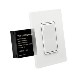 TOPGREENER Wi-Fi Relay Module, Hidden Smart Switch for Fans, Lights, Outlets, 120-240VAC, 10A, ETL Listed, TGWFRSM1, Black