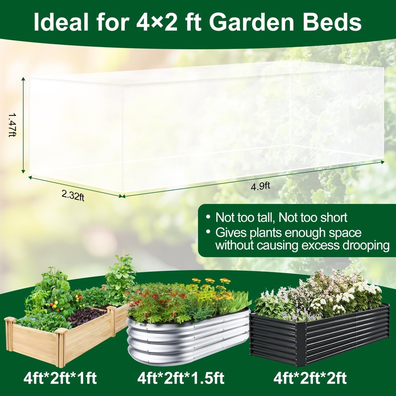 2 Pack Garden Netting for 4x2FT Raised Beds, Ultra-Fine Mesh