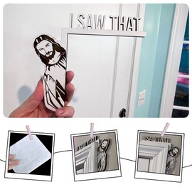 Zayookey 1 Pair Door Frame Jesus Sign I Saw That Door Corner Decor 2 Pieces Funny Sticker for Window Wall Living Room Bedroom Office Door Corner Hanger (Black and White)
