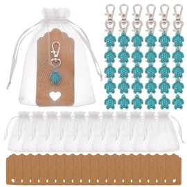 MAYJOYDIY 30 Pcs Turtle Keychain Tortoise Pendant Decorations 2.04 inch Synthetic Turquoise Mini Sea Turtle Dangle Charm for DIY Supplies Party Home Decoration,Beach Party Supply School Reward