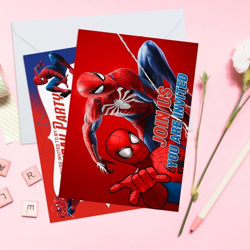 Fantarea 16pcs Spider Birthday lnvitation Cards Gift Cards with Envelopes