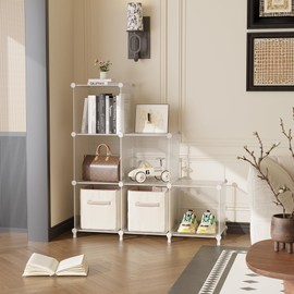 AWTATOS Cube Storage Organizer, Closet Organizers and Storage, 6 Cube Shelves Bookshelf, DIY Stackable Plastic Clothes Organizer Shelving for Bedroom, Home, Transparent Twill