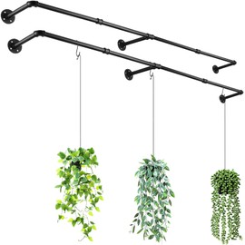 Honeydak 2 Pcs 72.05 x 10.63 Inch Plant Hanging Rod with 6 Hooks Metal Plant Hanger Indoor Hanging Plant Holder Window Plant Shelves Hanging Planters Wall Mount Planter Bar for Ceiling Garden, Black