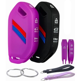 REPROTECTING Silicone Rubber Key Fob Cover Compatible with 2024 2023 Kia Telluride (Black/Purple, 5 Buttons)
